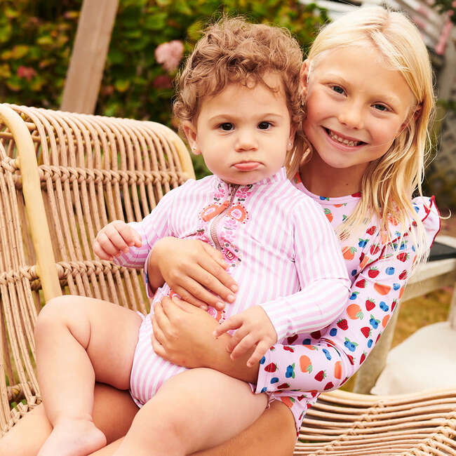 Baby Girls Arden Suit, Pink Faux Embroidery Stripe - One Pieces - 4