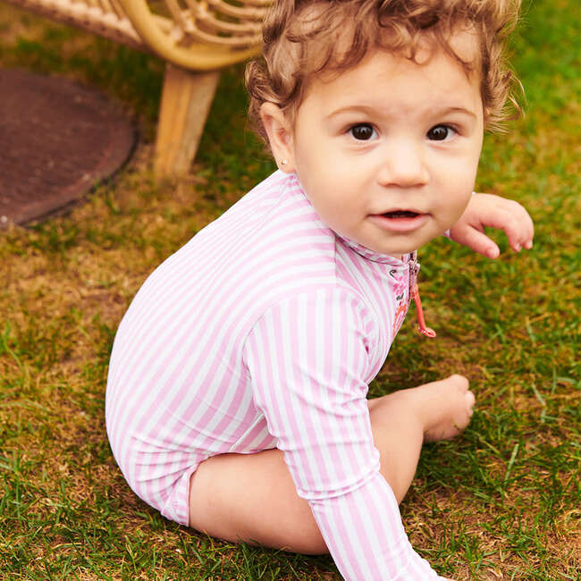 Baby Girls Arden Suit, Pink Faux Embroidery Stripe - One Pieces - 5
