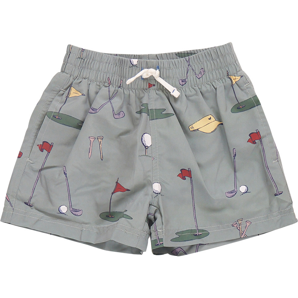 Baby Boys Swim Trunk, Green Golf Tournament - Swim Trunks - 1