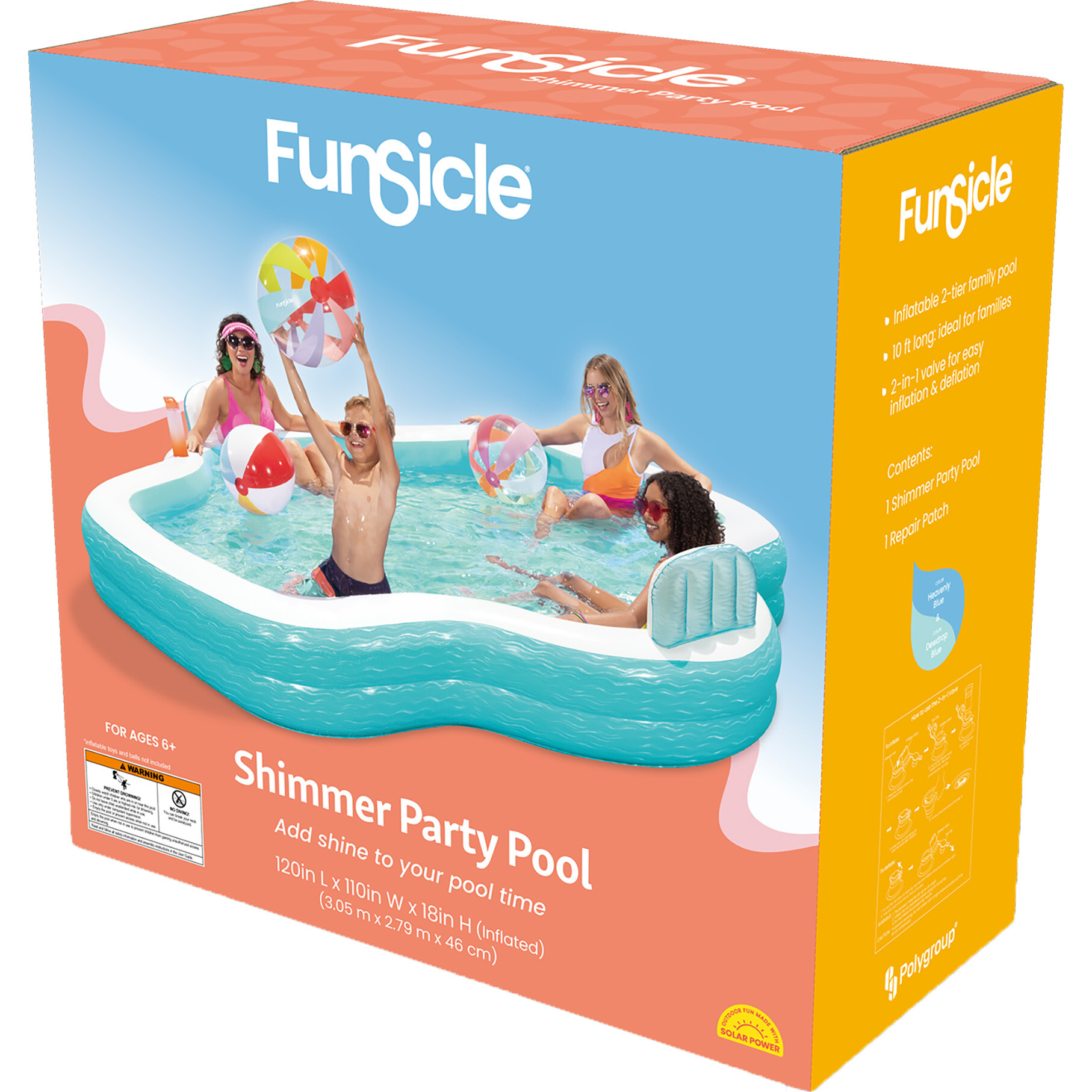 Shimmer Party Pool - 10ft Teal & White - Pool Floats - 1