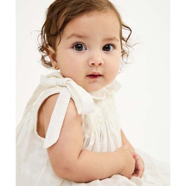 Olive Baby Dress, Cream Windowpane - Dresses - 4