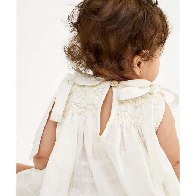 Olive Baby Dress, Cream Windowpane - Dresses - 5
