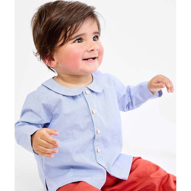 Jefferson Baby Shirt, Blue Pinstripe - Button Downs - 4