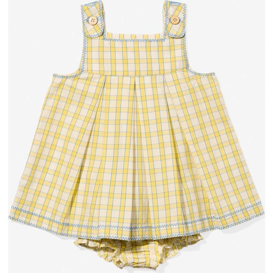 Daisy Baby Dress, Yellow Picnic Check - Dresses - 1