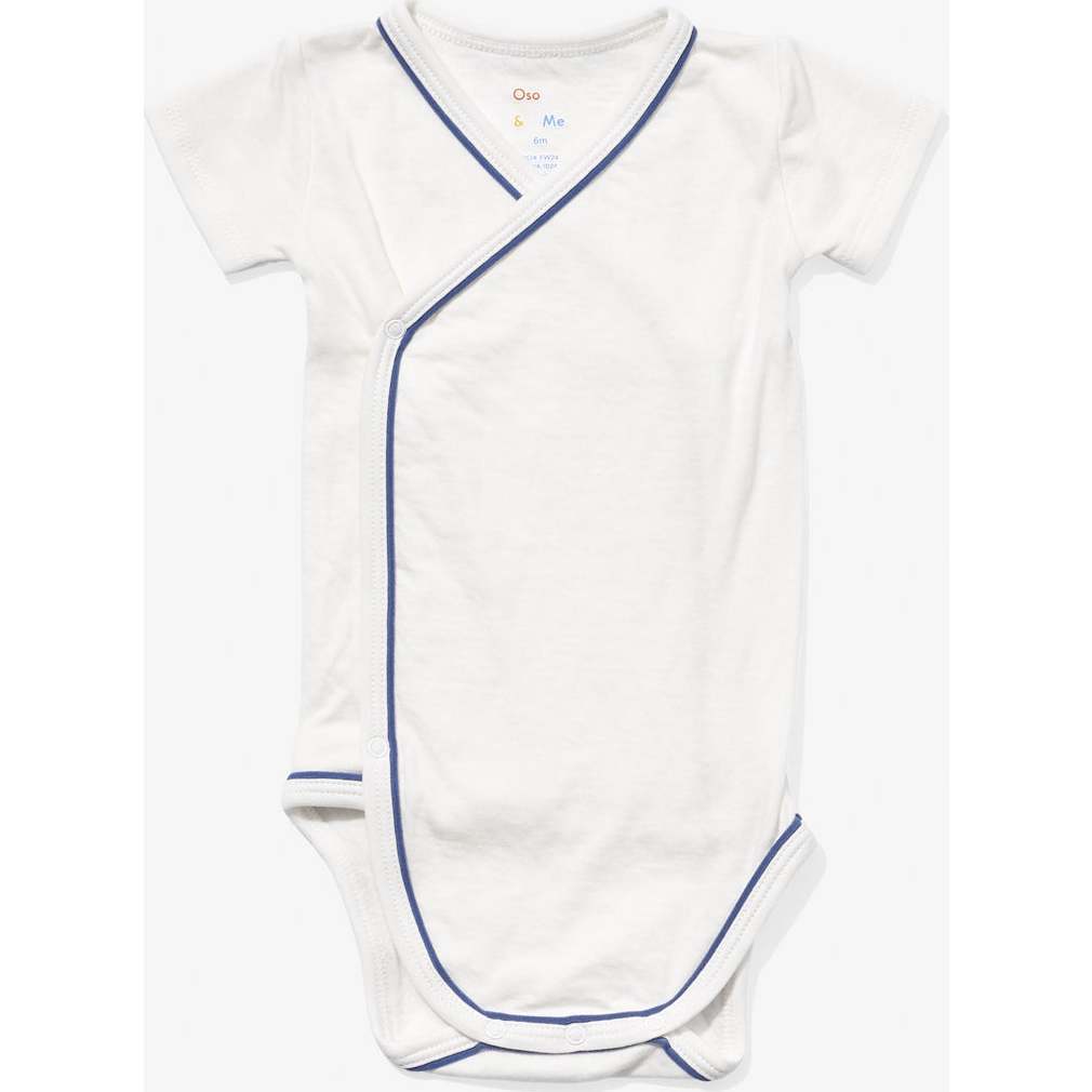 Crossbody Short Sleeve One-piece, Navy Piping - Onesies - 1