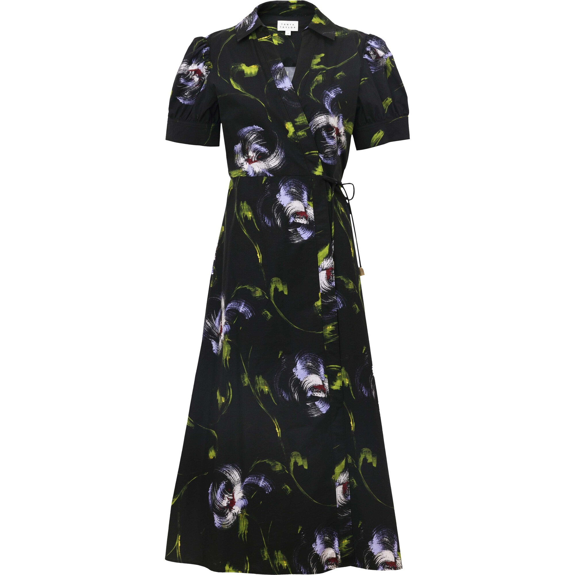Short Sleeve Midi Shivon Dress, Black/Periwinkle Multi - Dresses - 1