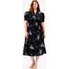 Short Sleeve Midi Shivon Dress, Black/Periwinkle Multi - Dresses - 3