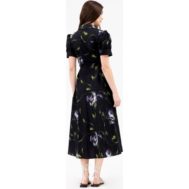 Short Sleeve Midi Shivon Dress, Black/Periwinkle Multi - Dresses - 4