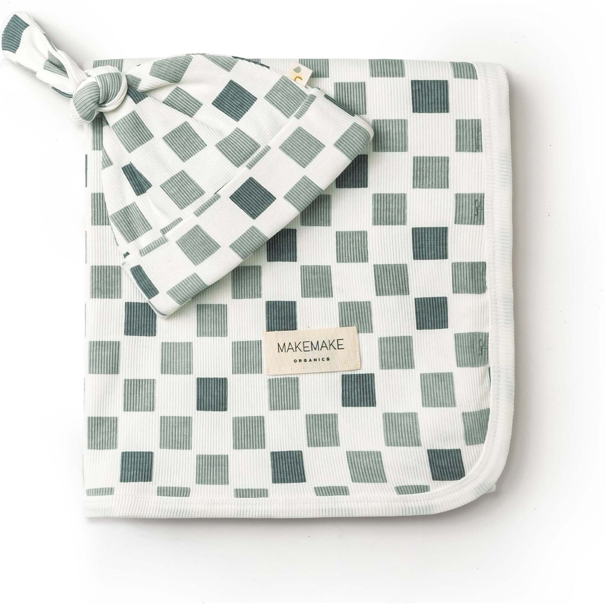 Organic Swaddle Blanket & Hat Set, Chequered - Swaddles - 1