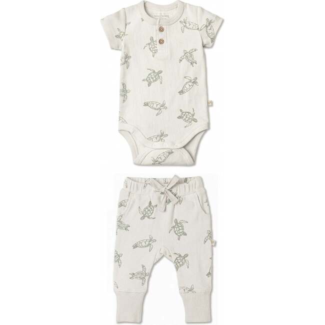 Organic Short Sleeve Romper & Pants Set, Turtles