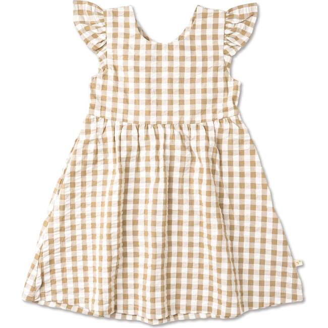 Organic Flutter Summer Dress, Brown Chequered