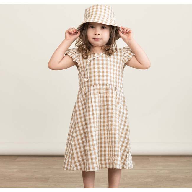 Organic Flutter Summer Dress, Brown Chequered - Dresses - 2