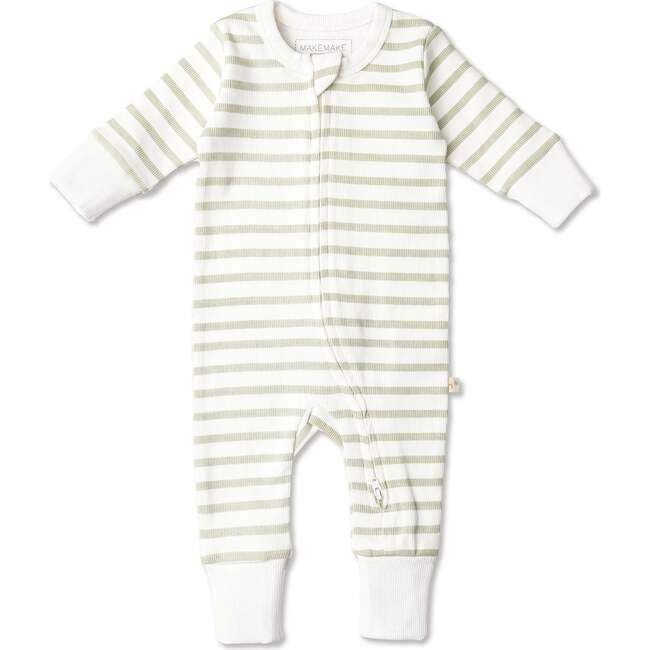 Organic 2-Way Zip Romper, Sage Stripes