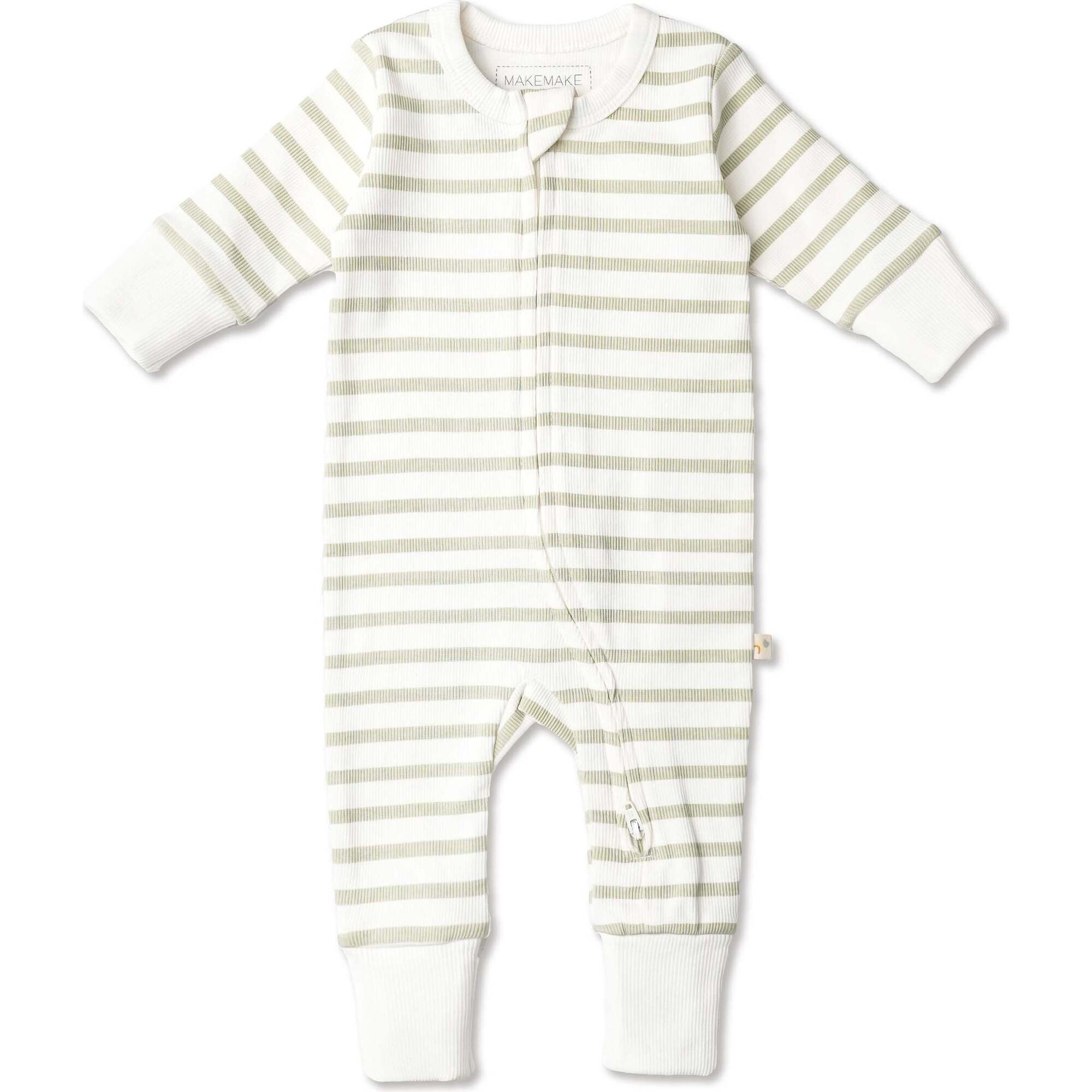 Organic 2-Way Zip Romper, Sage Stripes - Rompers - 1