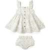 Organic Flutter Buttoned Tiered Dress, Sage Floral - Dresses - 1 - thumbnail