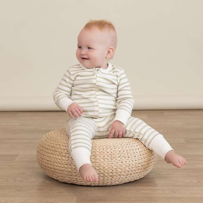 Organic 2-Way Zip Romper, Sage Stripes - Rompers - 2