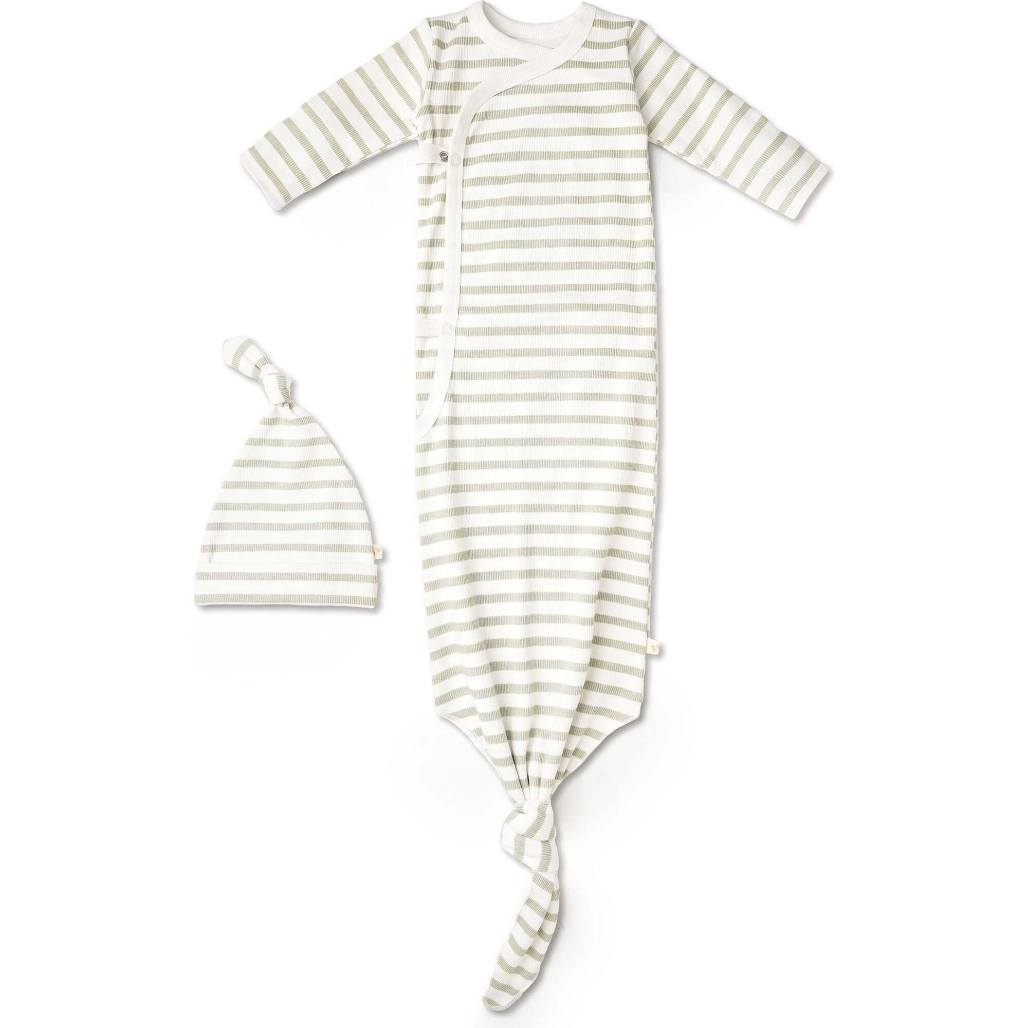 Organic Kimono Knotted Sleep Gown, Sage Stripes - Nightgowns - 1