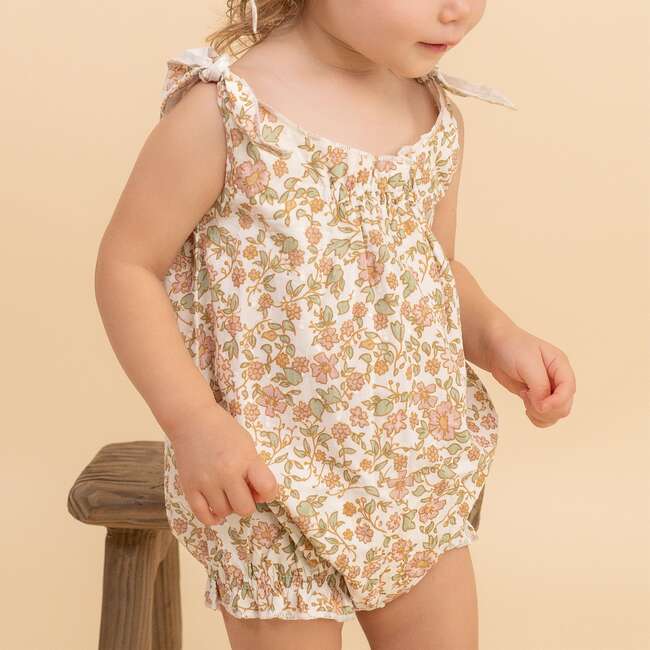 Organic Tie Shoulder Bubble Romper, Tuscan Bloom