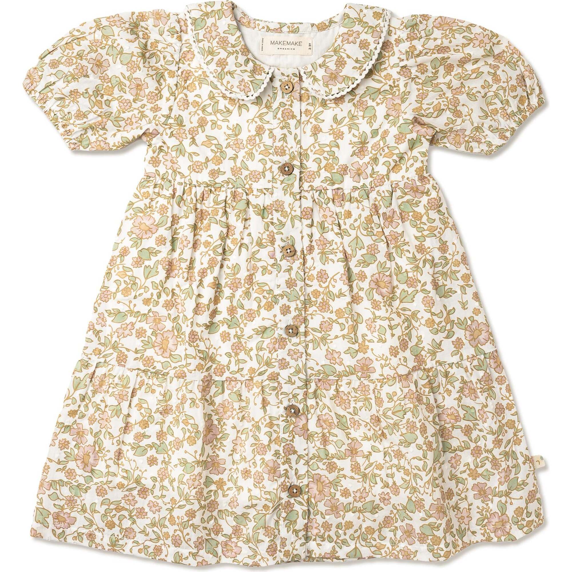 Organic Puff Sleeve Collar Dress, Tuscan Bloom - Dresses - 1