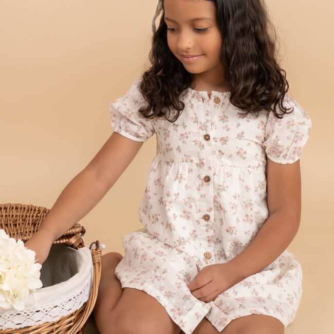 Organic Puff Sleeve Collar Dress, English Roses - Dresses - 2