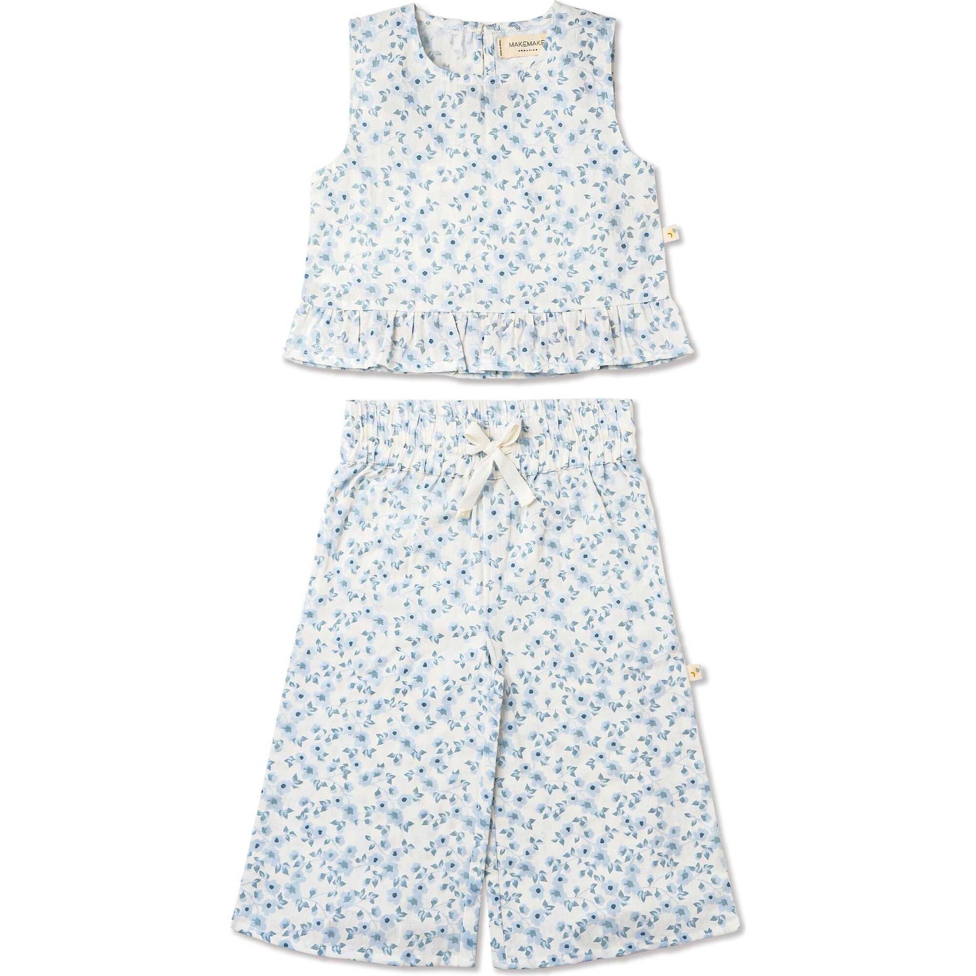 Organic Ruffle Top & Pants Set, Blue Vines - Mixed Apparel Set - 1