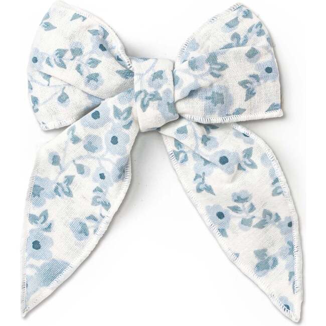 Organic Hair Bow Clip, Blue Vines