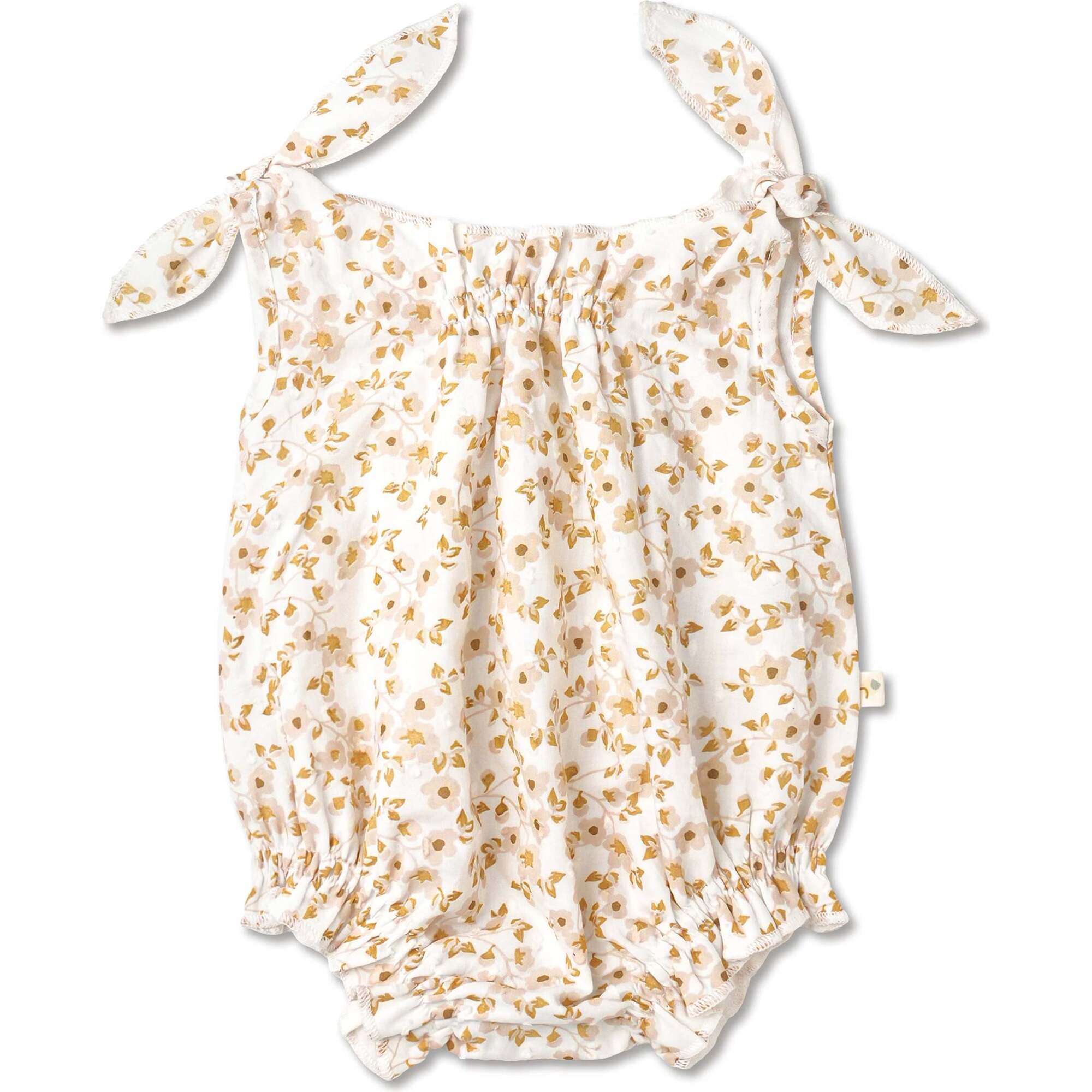 Organic Tie Shoulder Bubble Romper, Gardenia - Rompers - 1