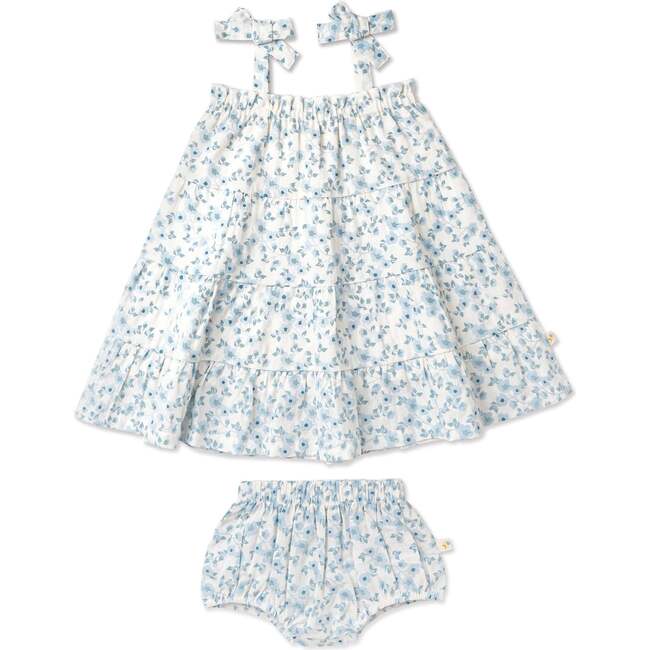 Organic Tiered Dress, Blue Vines
