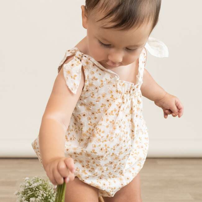 Organic Tie Shoulder Bubble Romper, Gardenia - Rompers - 2