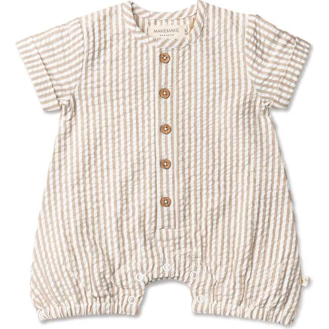 Organic Short Bubble Romper, Brown Stripes