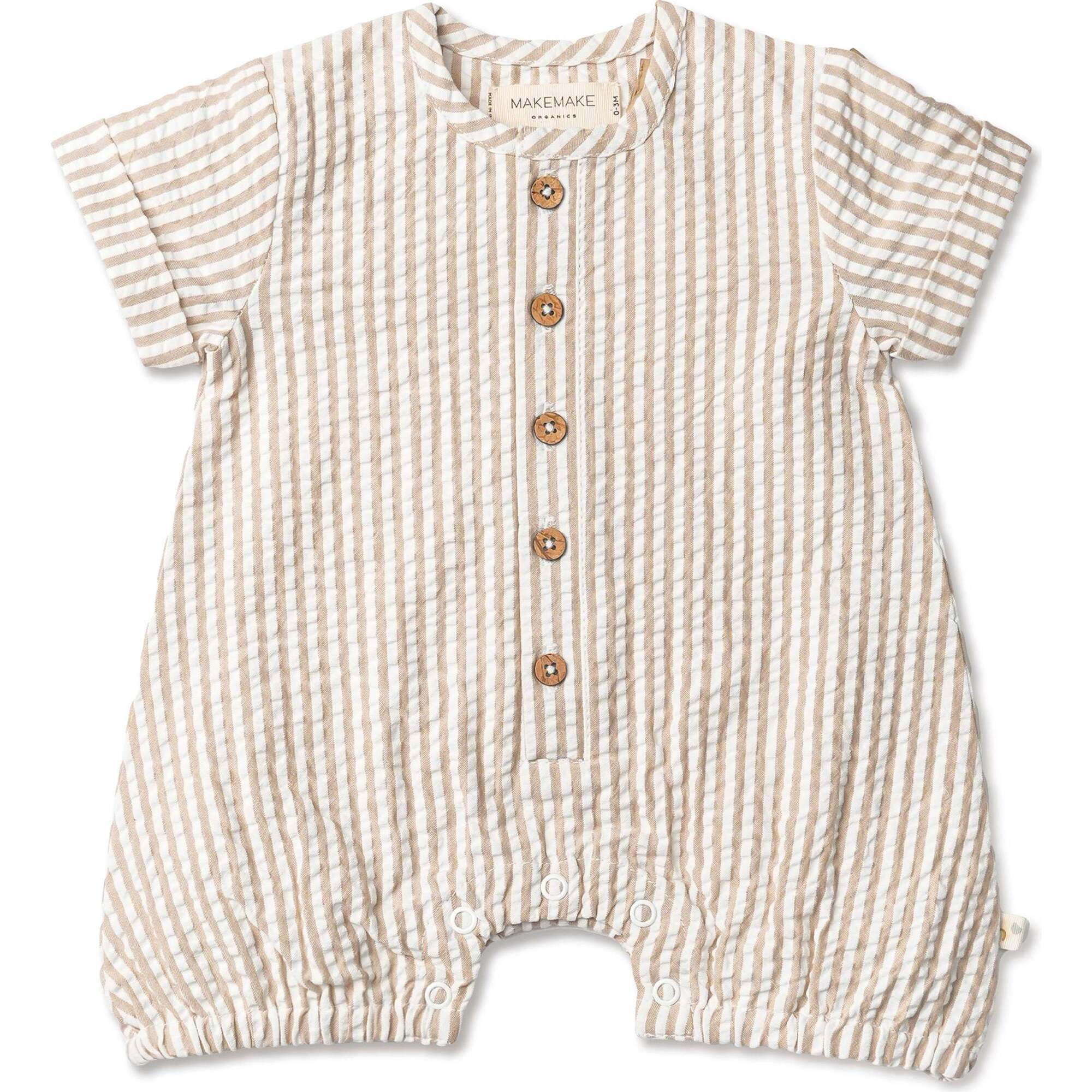 Organic Short Bubble Romper, Brown Stripes - Rompers - 1