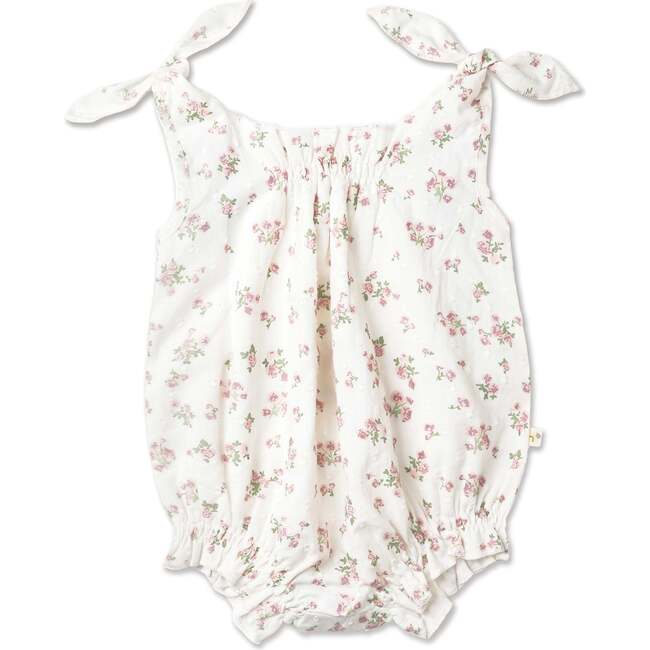 Organic Tie Shoulder Bubble Romper, English Roses