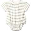 Organic Short Sleeve Bubble Romper, Sage Stripes - Rompers - 1 - thumbnail