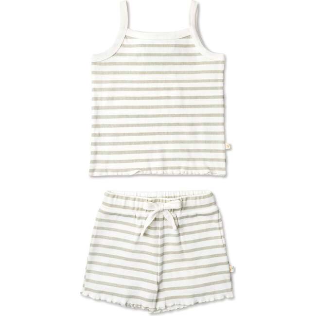 Organic Spaghetti Top & Short Set, Sage Stripes