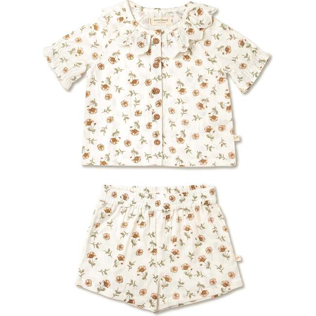 Organic Collared Puff Sleeve Top & Shorts Set, Fleur