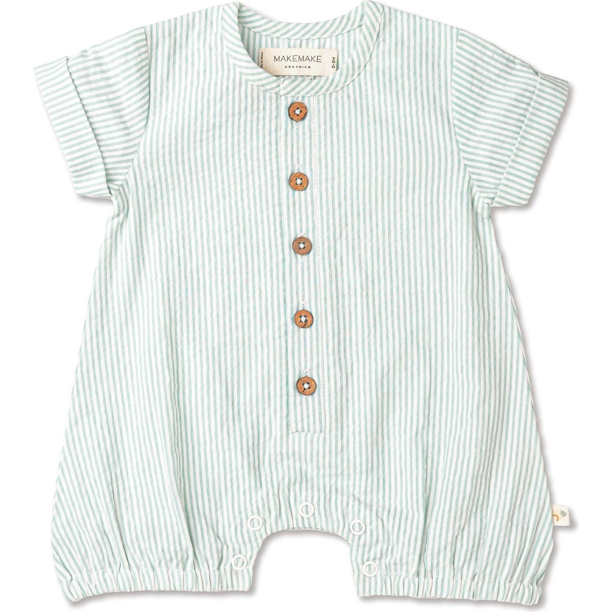 Organic Short Bubble Romper, Green Stripes - Rompers - 1