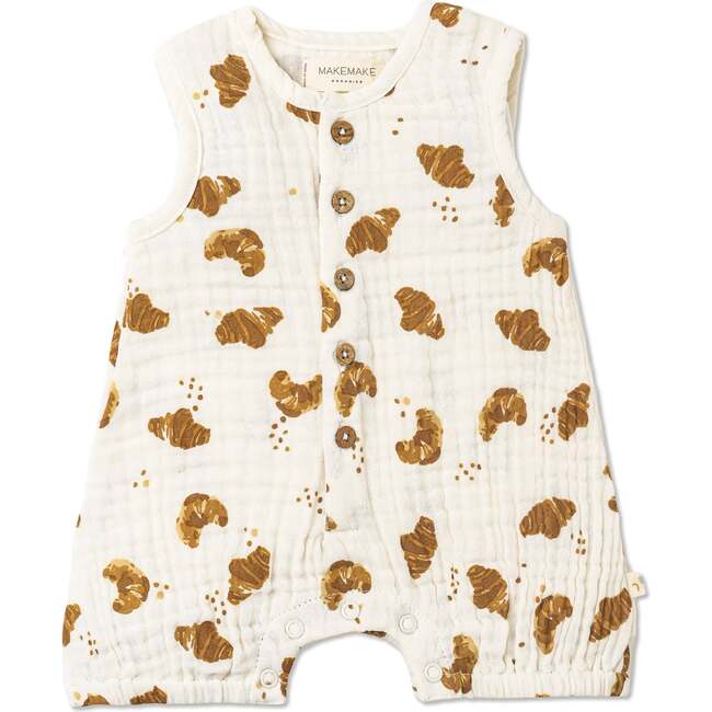 Organic Sleeveless Bubble Romper, Croissant