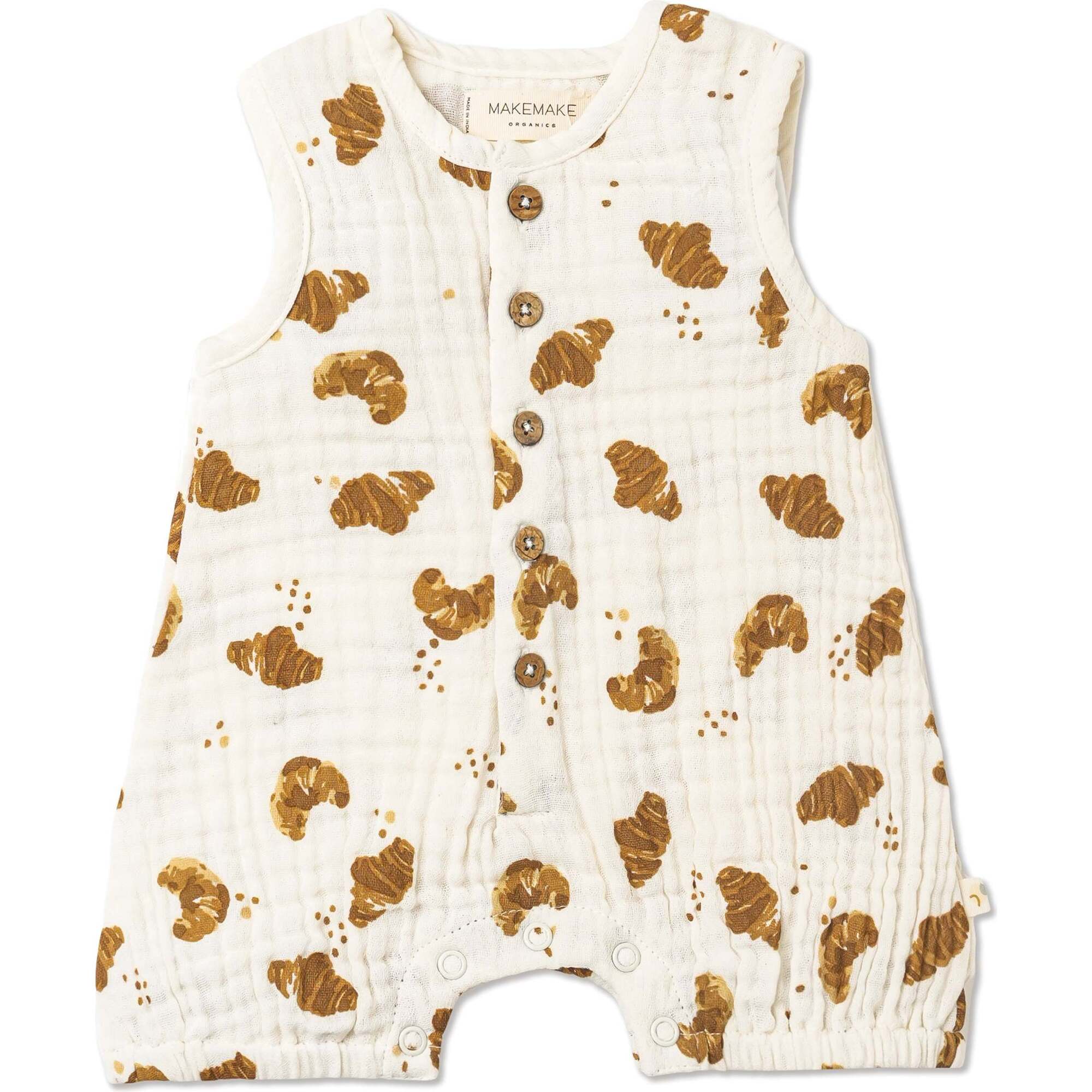 Organic Sleeveless Bubble Romper, Croissant - Rompers - 1