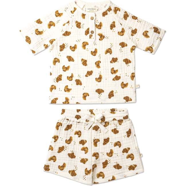 Organic Raglan Shirt & Shorts Set, Croissant