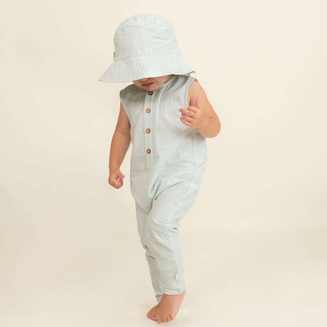 Organic Sleeveless Full Romper, Green Stripes - Rompers - 2