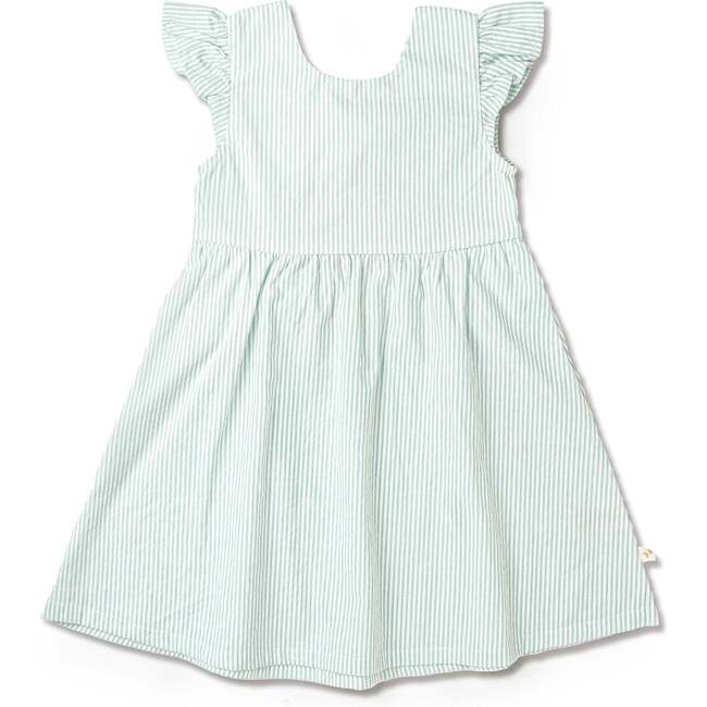 Organic Flutter Summer Dress, Green Stripes