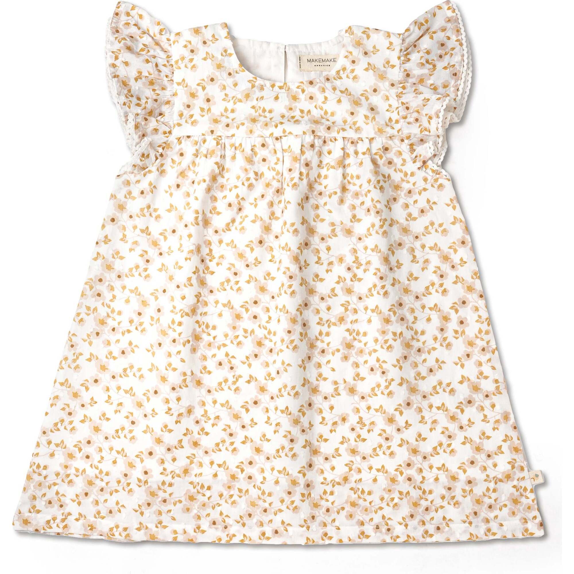 Organic Short Sleeve Flutter Dress, Gardenia - Dresses - 1