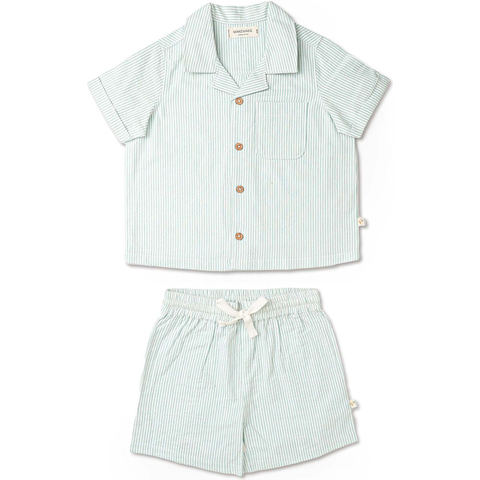 Organic Shirt & Shorts Set, Green Stripes - Mixed Apparel Set - 1