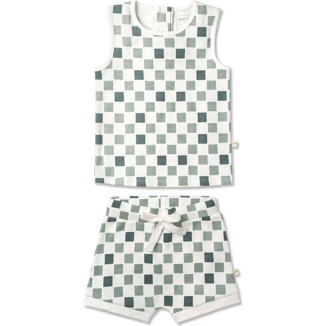 Organic Tank & Tee Shorts Set, Chequered
