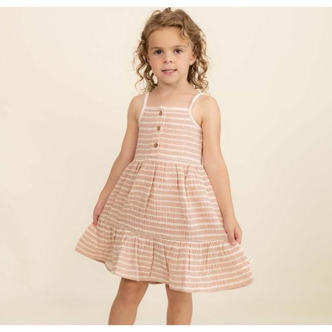 Organic Buttoned Tiered Dress, Dash Lines - Dresses - 2