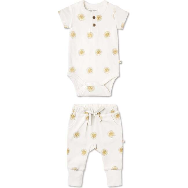 Organic Short Sleeve Romper & Pants Set, Summer Sun