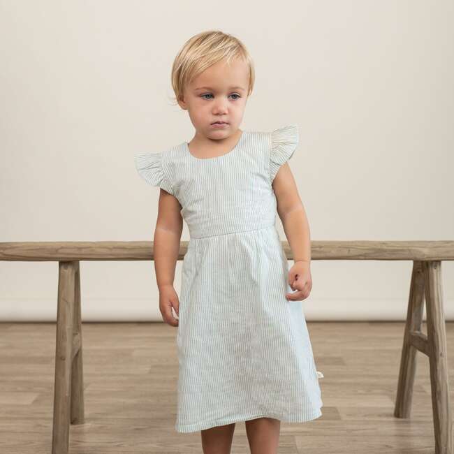 Organic Flutter Summer Dress, Green Stripes - Dresses - 2
