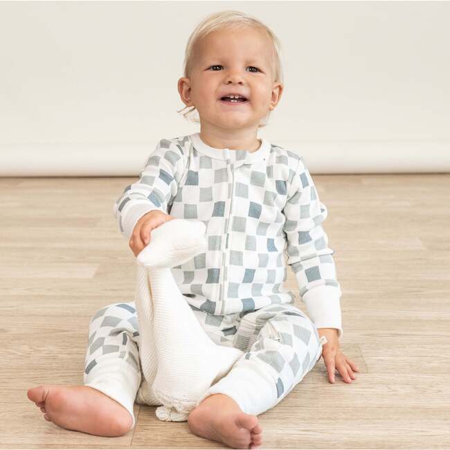 Organic 2-Way Zip Romper, Chequered - Rompers - 2