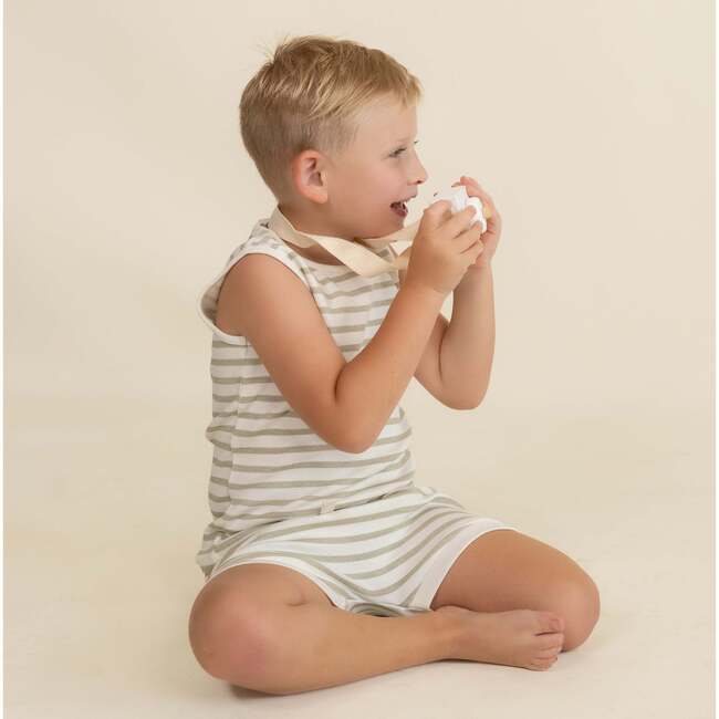 Organic Tank & Tee Shorts Set, Sage Stripes