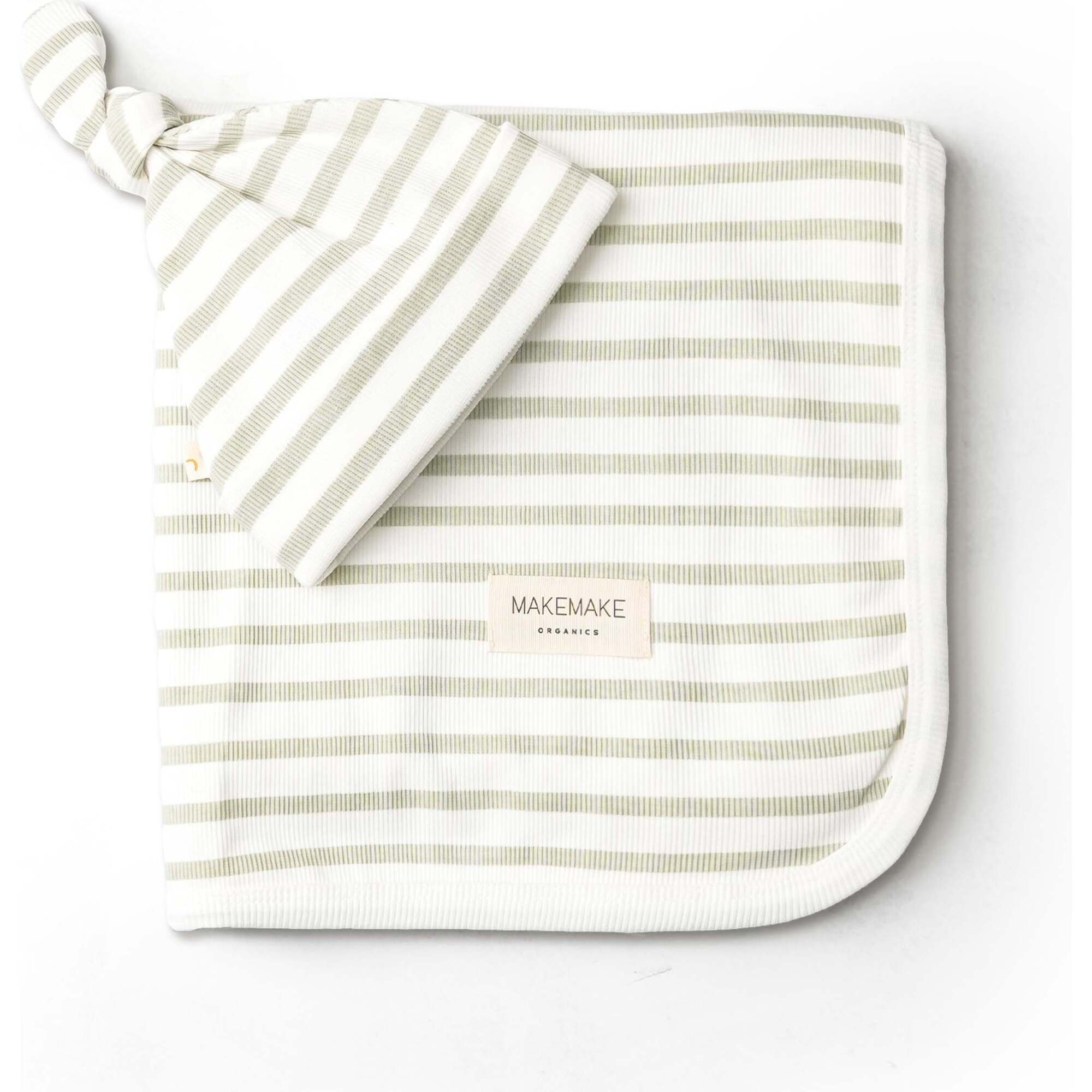 Organic Swaddle Blanket & Hat Set, Sage Stripes - Swaddles - 1